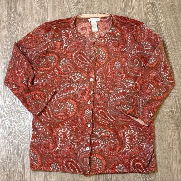 Tweeds Sweaters - Womens Angora Wool Blend Cardigan Sweater Paisley Red Brown Size L​​